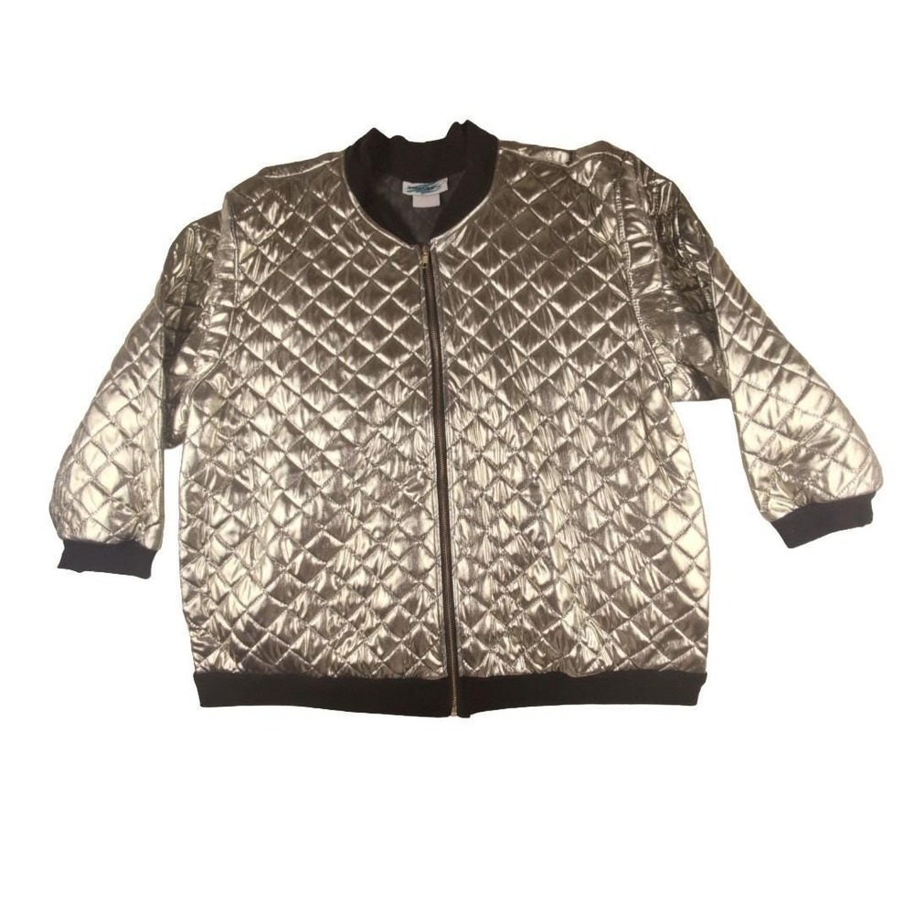 Vintage Susan Graver Gold Quilted Bomber Jacket Size 1X 90s Glam Indie Sleeze